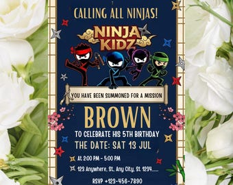 Ninja Kidz födelsedagsinbjudan: Redigerbar utskrivbar mall (nedladdning direkt)