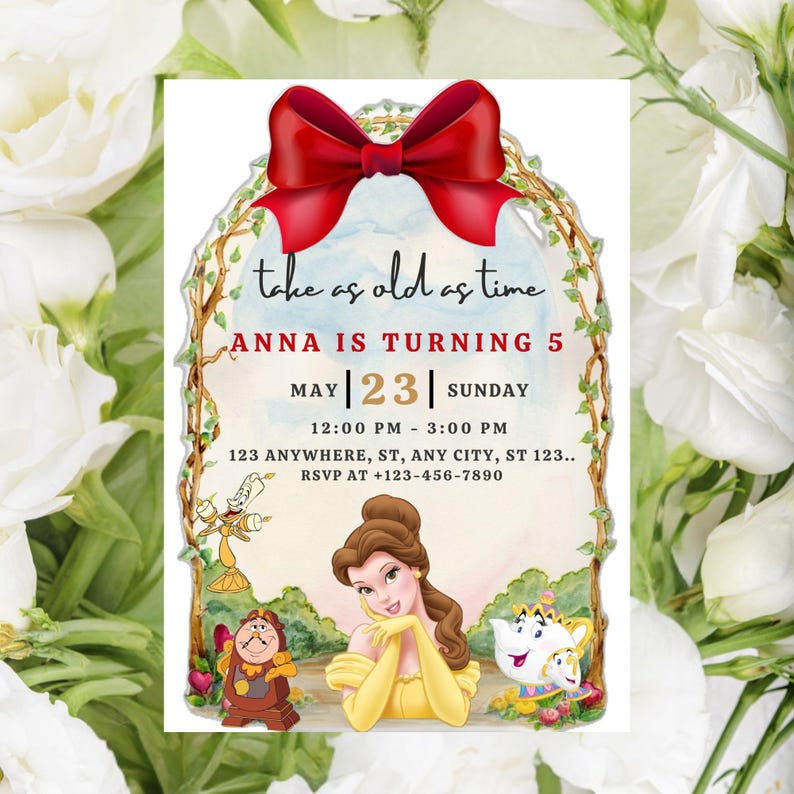 Belle Invitation Princess Belle Birthday Invitation Belle Party Beauty ...