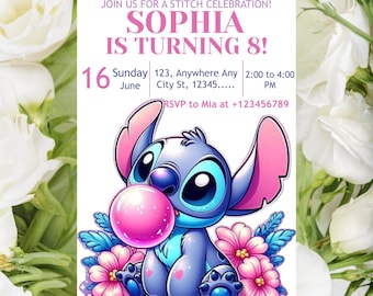 Födelsedagsinbjudan till Stitch | Redigerbar och utskrivbar mall | Söt festinbjudan till Stitch | Canva-mall | Direktnedladdning