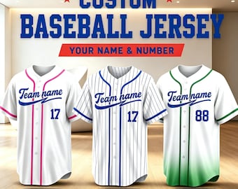 Custom Baseball Jersey, Personalized Name, Number, Team Logo, Uniforms