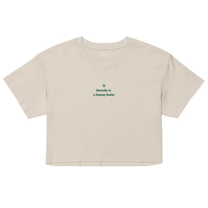 Mentally in a Fantasy Realm Crop Top (Beige) | Fantasy Reader Shirt | Romantasy Book Lover Tee | Booktok Reader Merch