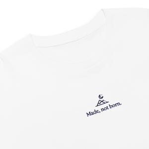 Made, Not Born Crop Top (White) | Fantasy Reader Shirt | Mountain Embroidery | Romantasy Book Lover Tee