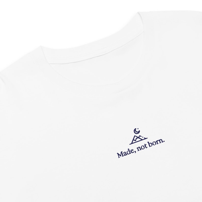 Made, Not Born Crop Top (White) | Fantasy Reader Shirt | Mountain Embroidery | Romantasy Book Lover Tee