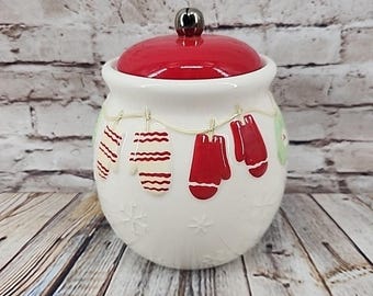 Vintage Hallmark Round Holiday Mitten Ceramic Cookie Jar