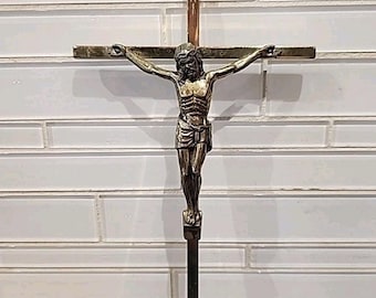 INRI Vintage Brass Crucifix Cross Wall Decor 10"x5" Jesus Christ Religious Art