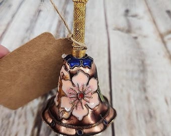 Vintage Cloisonne Bell Delicate Bell Hand Painted Flowers On Gold Toned Handle