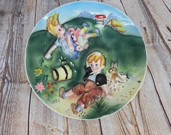 Vintage Jack & Jill Plate Boy Girl Falling Down Hill Plate