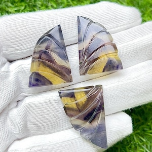 100Ct Amazing Rainbow Fluorite Wing Set, Hand-Carved Floral Pendant, AAA Grade Multi Color Gemstone Duo for Jewelry Making