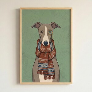 Dapper Greyhound Print with Monocle and Scarf, Unique Animal Wall Art Gift