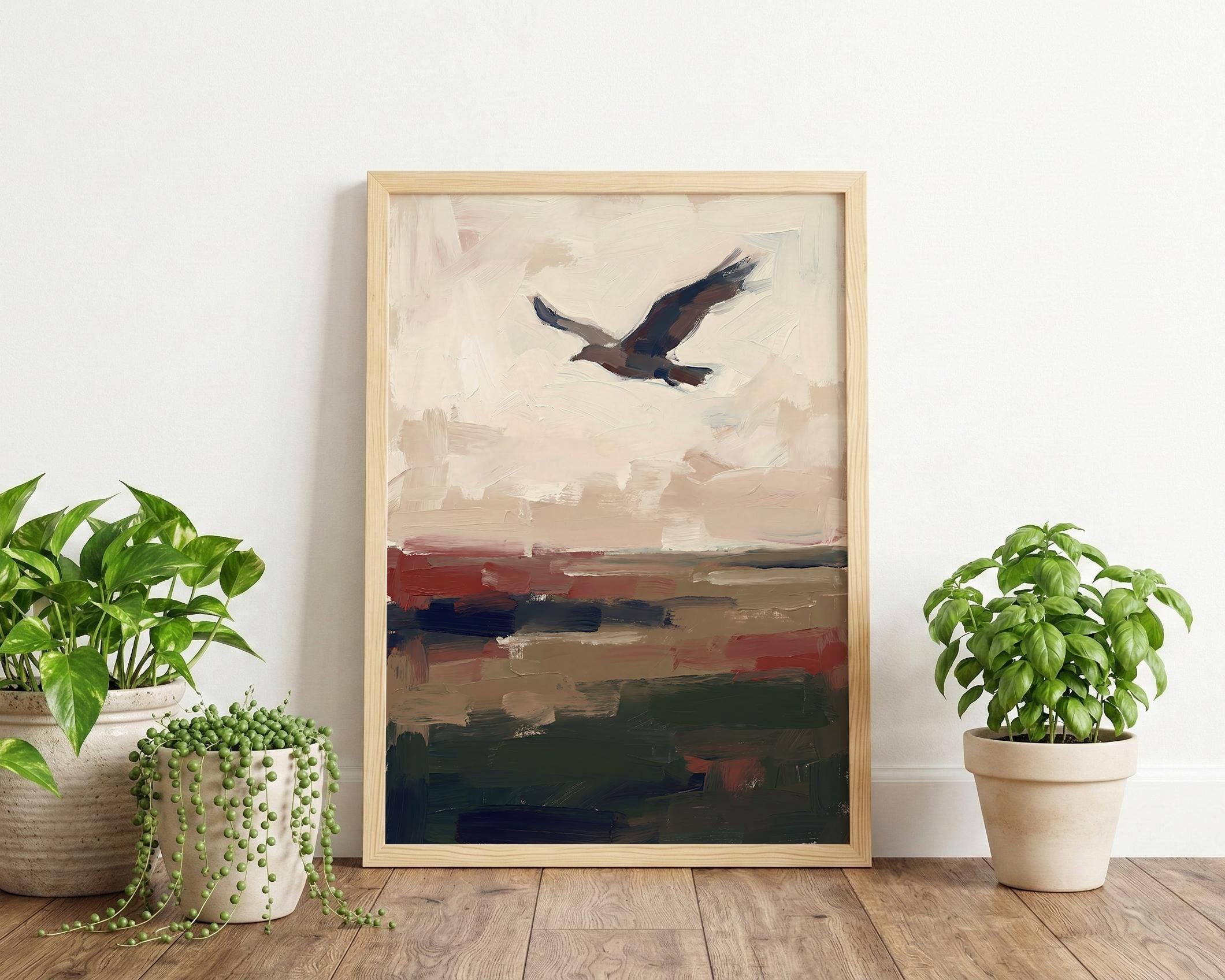 Abstract Bird in Flight Painting for Modern Living Room Decor, Earthy ...