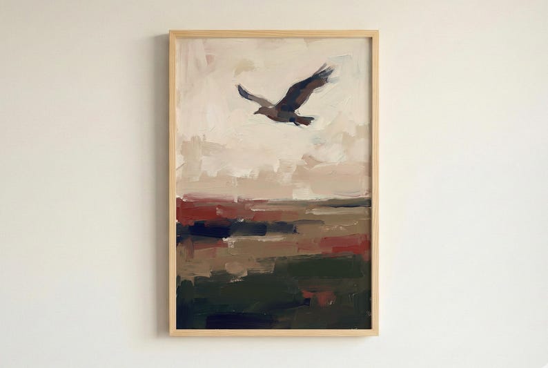 Abstract Bird in Flight Painting for Modern Living Room Decor, Earthy ...