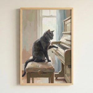 Cat Playing Piano Art Print | Whimsical Music Poster
