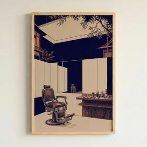 Stampa artistica vintage da barbiere giapponese - Decorazione in stile Ukiyo-e per interni moderni