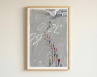 Póster abstracto de puerta de aeropuerto en acuarela, lámina de arte minimalista de viajes para la decoración moderna del hogar.