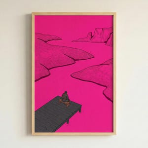 Vibrant Pink Landscape Solitude Art Print for Modern Home Decor