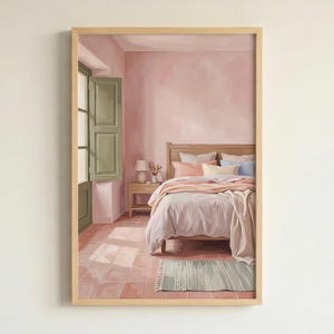 Rustic Pink Bedroom Decor Print with Wood Furniture - Digital Download | #10338