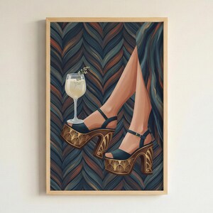 Art Deco inspiriertes Fashion Poster mit Plateau Heels und Cocktail