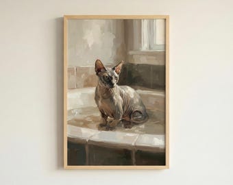 Striking Sphynx Cat Portrait Oil Painting Style Art Print
