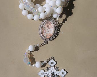 Saint Joseph Chaplet, White Catholic Prayer Beads, Handmade Holy Family Devotional, Saint Joseph Gift
