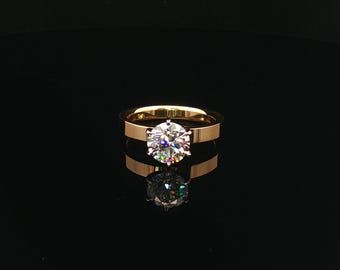 14k Gold Diamond Ring: Round Brilliant, Flat Polished Band – Engagement Fashion Jewelry