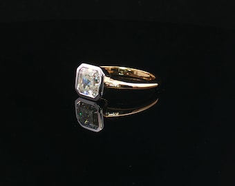 14k.  Yellow/White Gold.  2.00CT.  Asscher cut.  Bezel Set.  Natural Diamond Ring.