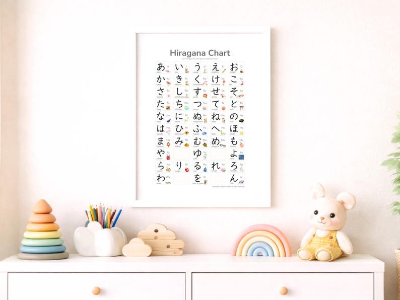 優しい水彩画 あいうえお ひらがな表 Watercolor Hiragana Chart, Japanese Alphabet Poster ...