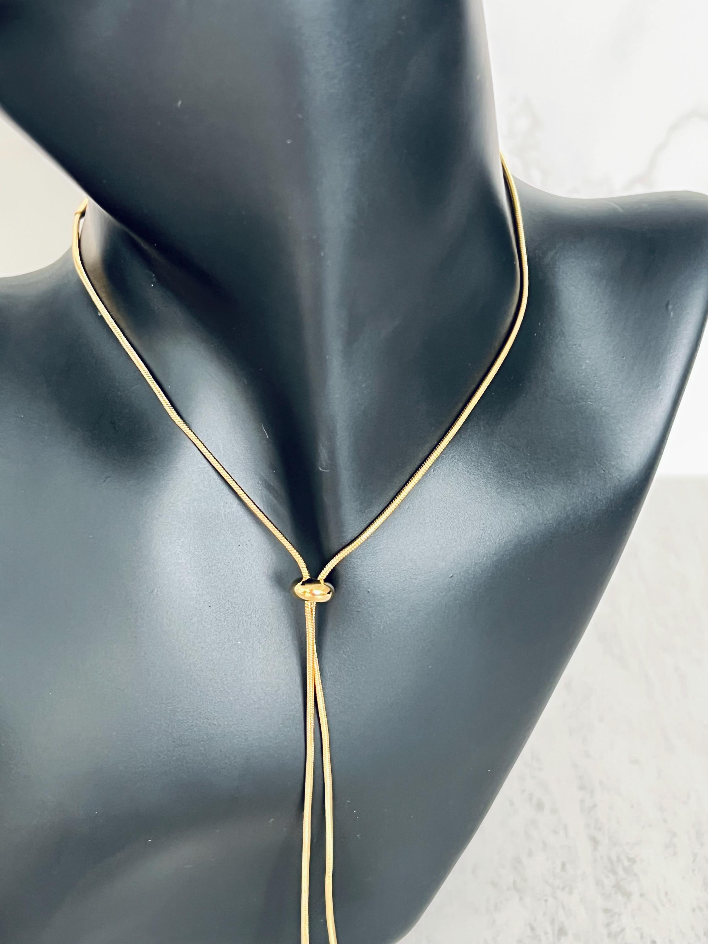 Drawstring Minimalist Gold Lariat Necklace- Adjustable Pull Tie Y
