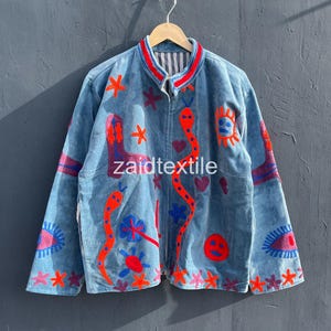 Cotton Velvet Jacket Jacket | Boho Embroidered Coat | Vintage Style Statement Jacket | Unique Artisan Wear, Handmade Velvet Suzani