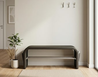 Panca nera per riporre le scarpe all'ingresso – Arredamento moderno e minimalista per il corridoio