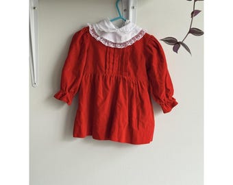 Vintage Comfy Lil Angel Red Velvet Baby Dress Removable Lace Collar 24M