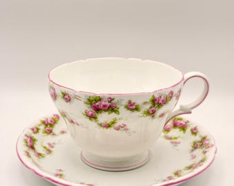 Shelley England Dainty Rambler Rose Tea kop en schotel set roze bloemen 0195