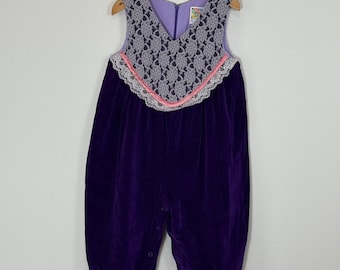 Winning Colours Vintage Purple Velvet Lace Bib Romper Jumpsuit CV6004 Size 24