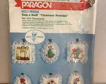 Vtg Holly Hobbie Snip N Stuff Christmas Nostalgia Ornaments Kit Of 6 By Paragon!