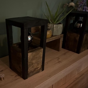 Handmade Industrial Wooden Table Lamp – Unique Design Lamp – Mood Lighting – Rustic & Modern Interior