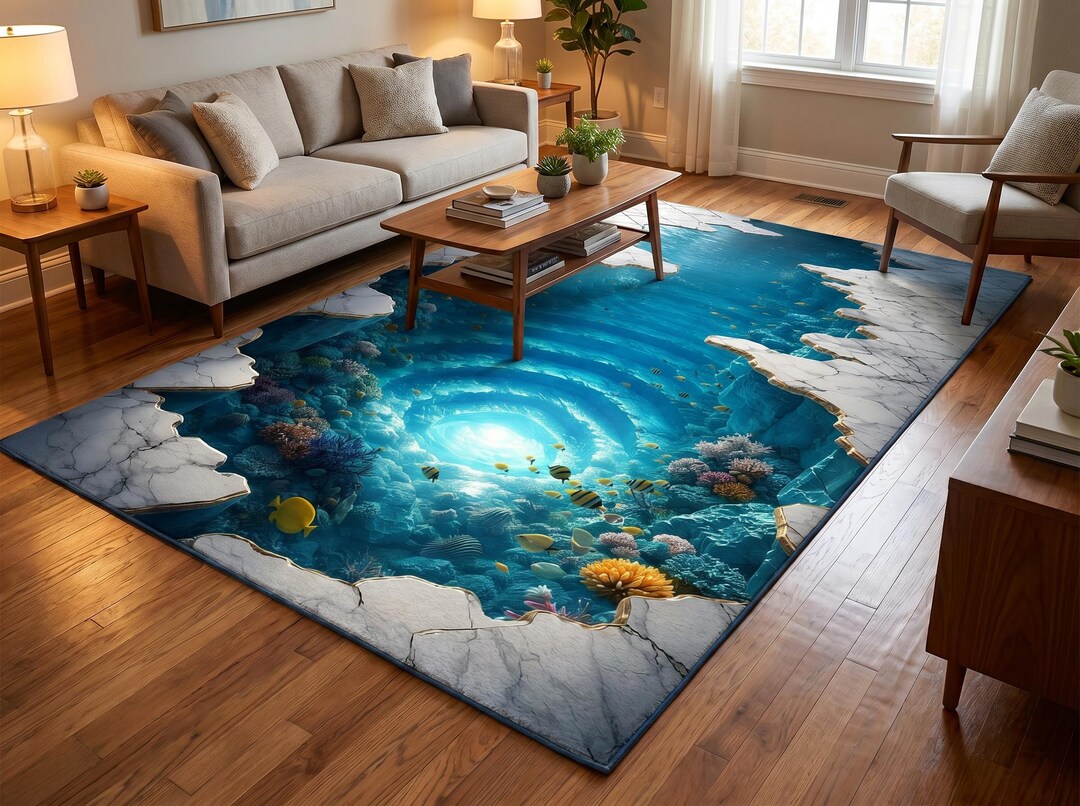 3docean Rugs 3D Ocean Abyss Rug – Deep Sea Illusion Carpet With Coral Reefs and ...