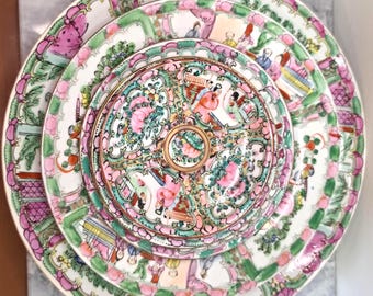 Assiette à médaillon Famille Rose chinoise • Porcelaine chinoise vintage • Plusieurs styles au choix