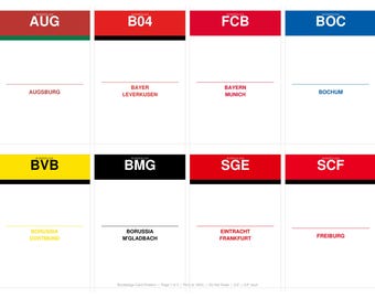 Separadores de tarjetas imprimibles de la Bundesliga y la MLS