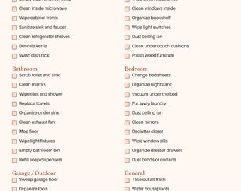 Hausputz-Checkliste Druckbare Anleitung für die Raumreinigung, Sofort-Download PDF Putzplan Haushalt