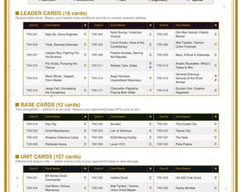 Star Wars Unlimited Twilight of the republic Complete Card Checklist | Printable PDF | 257 Cards | SOR Set Tracker | TCG Collection Log