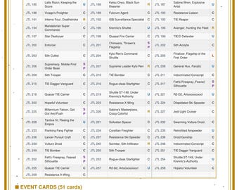 Star Wars Unlimited Jump to Light speed Complete Card Checklist | Printable PDF | 257 Cards | SOR Set Tracker | TCG Collection Log