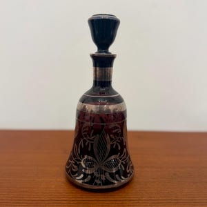 Vintage Amethyst Glas Karaffe: Silber Überfang Jugendstil Barware