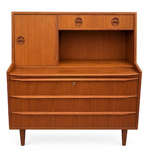 Dänischer Sekretär aus Teakholz im Mid-Century-Modern-Stil – Schreibtisch mit Schubladen und Schrank