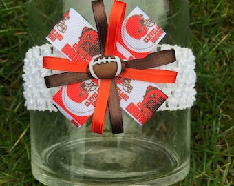 Cleveland Browns Headband (fits any size head) Browns Hair Bow Ribbon bow headband Cleveland headband browns bow