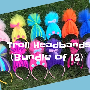 Troll Wigs (bundle of 12) Trolls party favors Troll wig headbands Troll headbands Troll hair troll costumes troll wig variety
