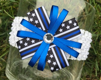 Blue Lives Matter Headband Hair Bow Police headband Police Baby Bow Blue line
