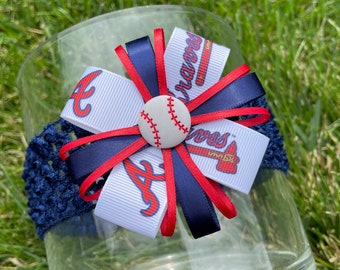 Atlanta Braves Baseball Hair Bow Headband braves bow atlanta braves baby bow Braves pin