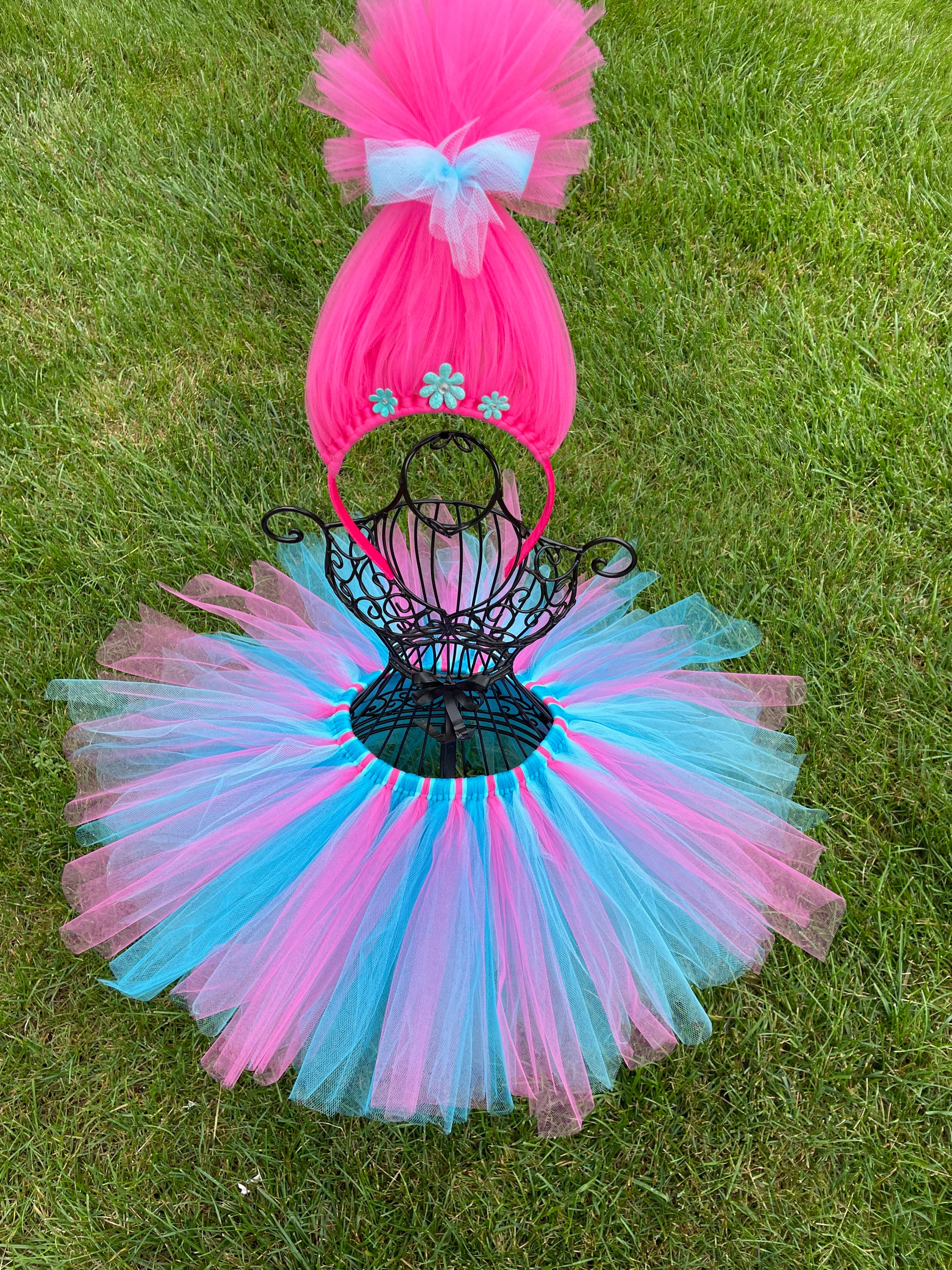 Vestido Fantasia Poppy Trolls + Tiara