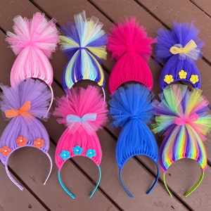 Trolls inspired Hair Headband Headband Poppy Troll Headband Wig Tulle Headband rainbow Troll Hair Troll Wig troll party favors Troll head