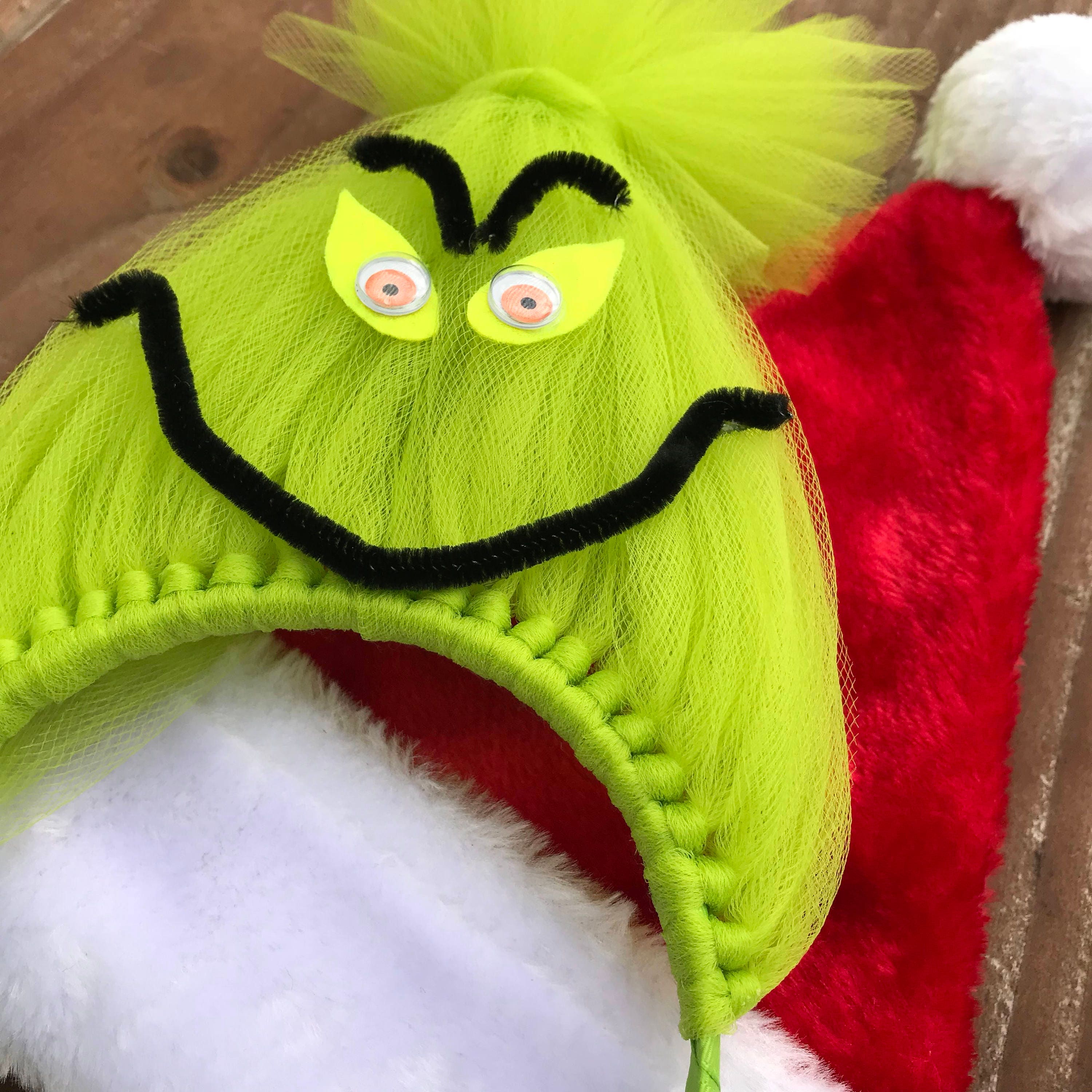 Bandeau De Noël Grinch – Serre-tête Avec Visages Pailletés Et Chapeaux Père Noël