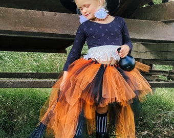 Alto Bajo Halloween Tutu bruja tutu Falda alta-baja hi bajo tutu disfraz de bruja hi lo negro tutú